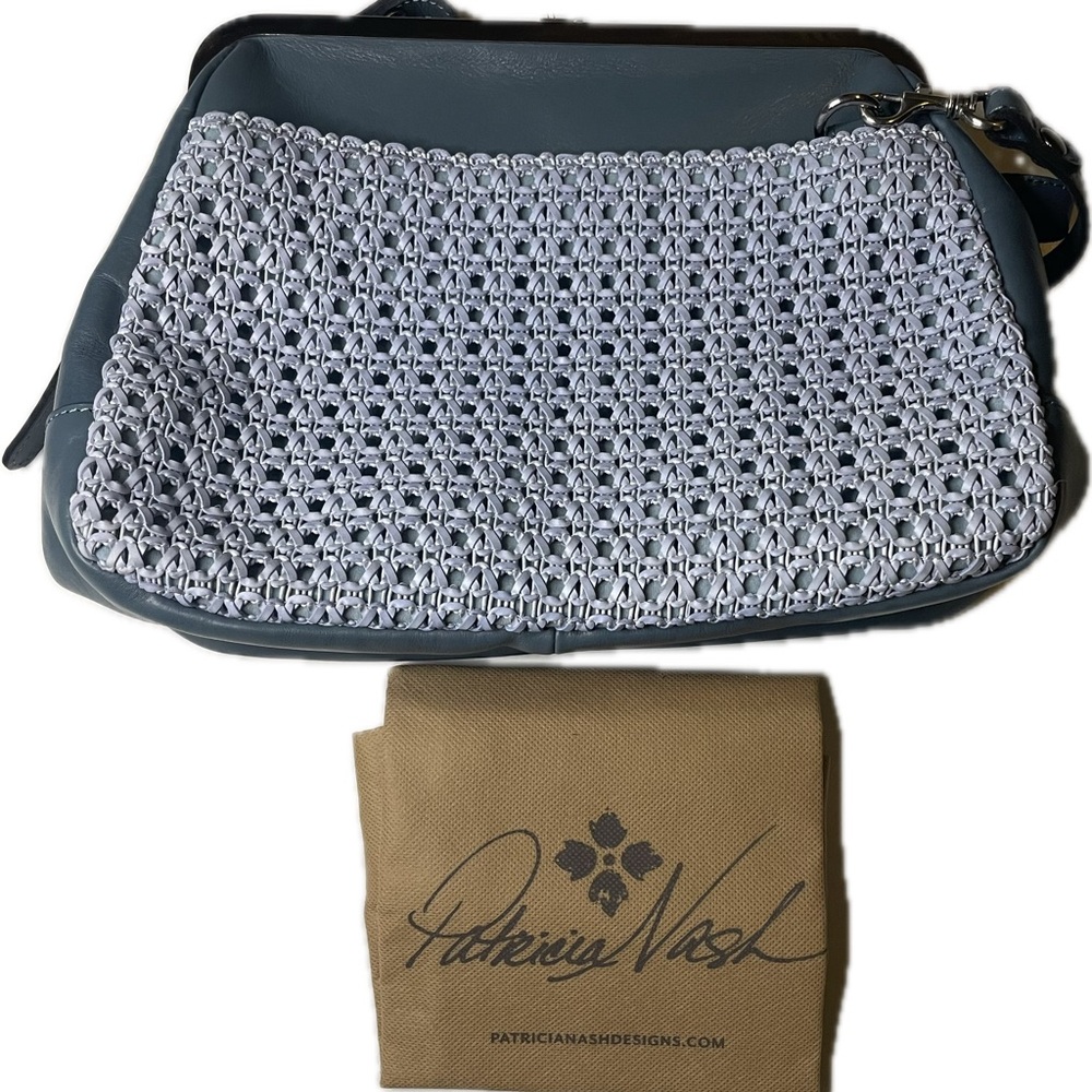 Patricia Nash Casini Leather Frame Satchel - Blue Looped Weave